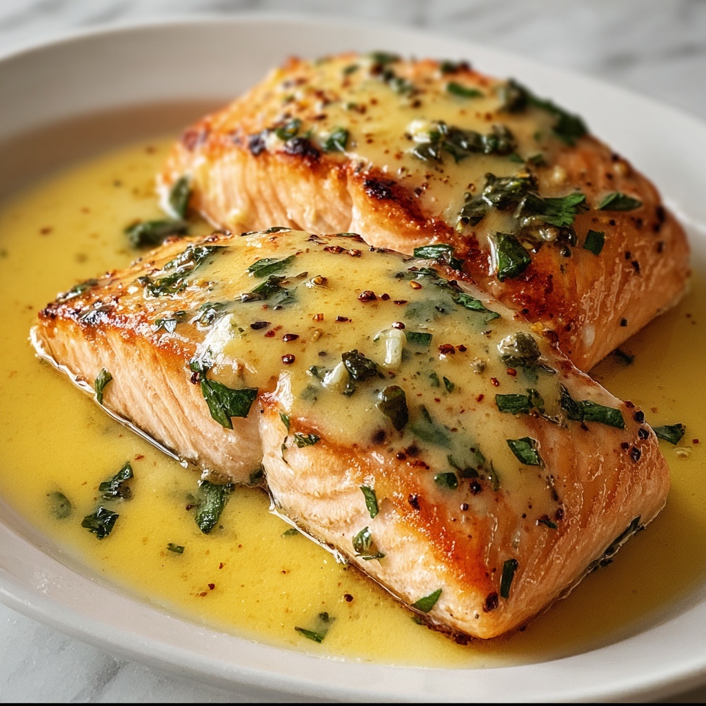 Baked Salmon with Zesty Lemon Butter Cream Sauce Recipe - Recipe Image