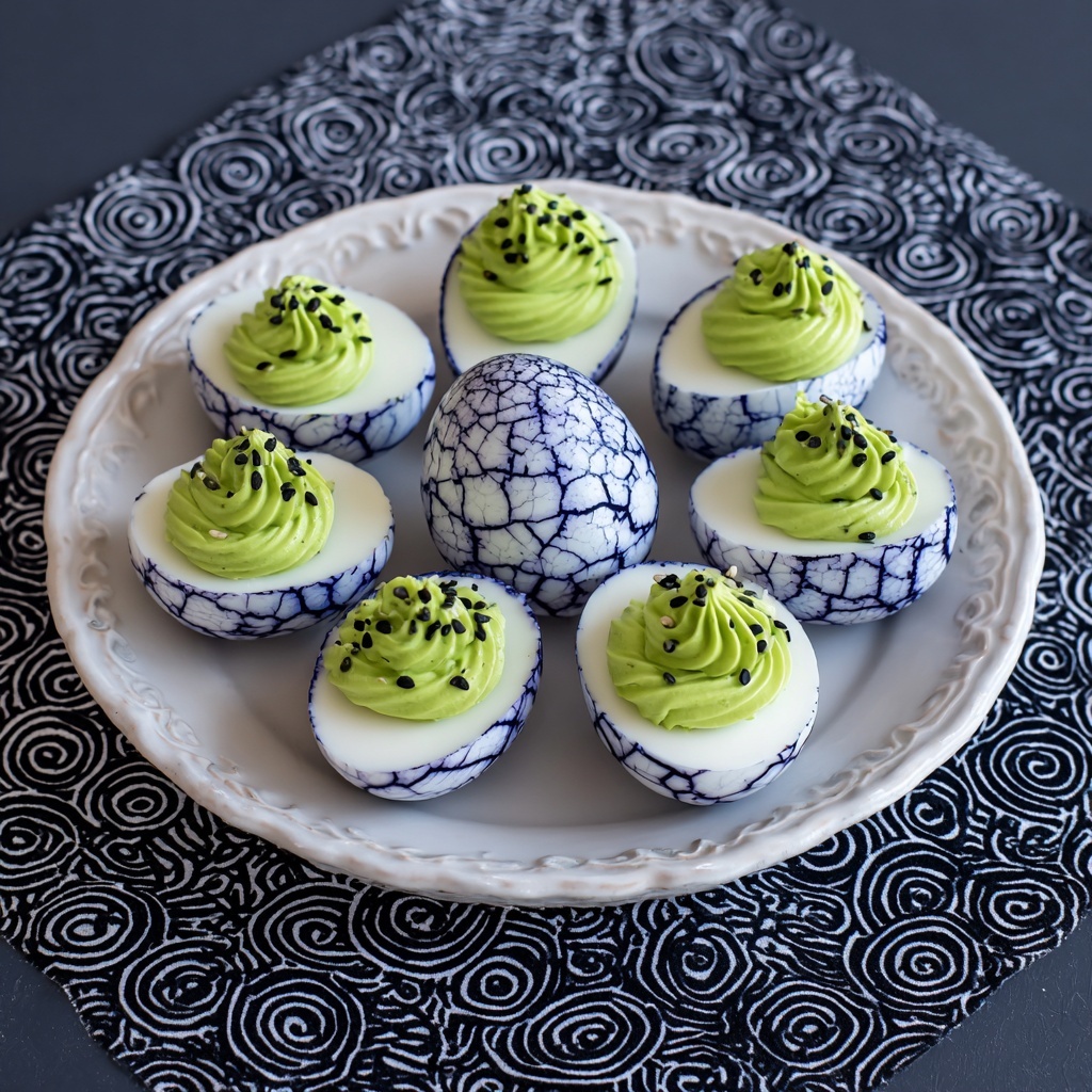 Spooky Spiderweb Deviled Eggs Recipe - Recipe Image