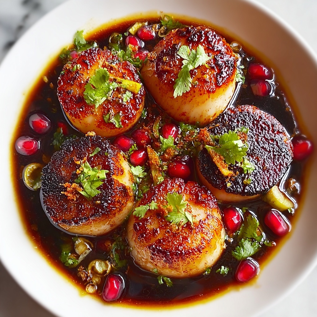 Seared Scallops with Pomegranate and Meyer Lemon Recipe - Recipe Image
