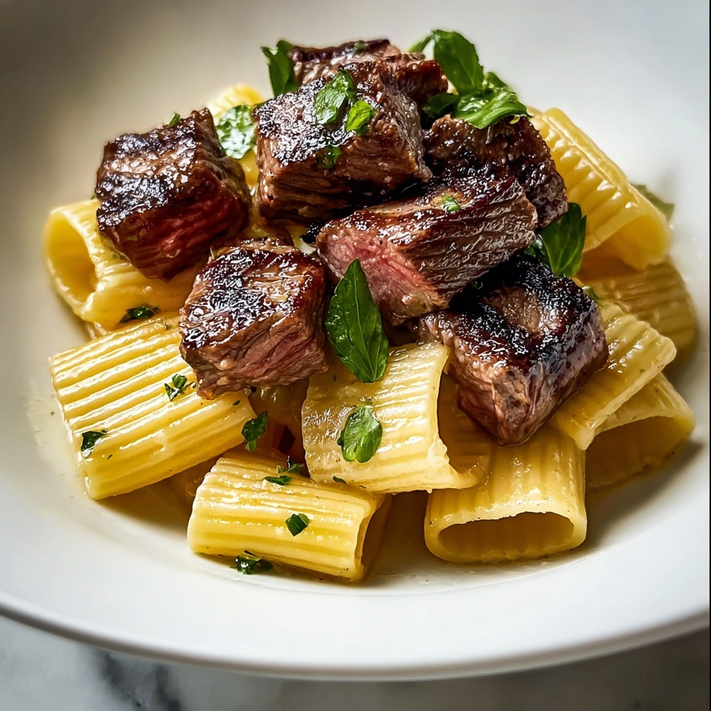 Garlic Butter Steak Tips with Cheesy Rigatoni Recipe - Recipe Image