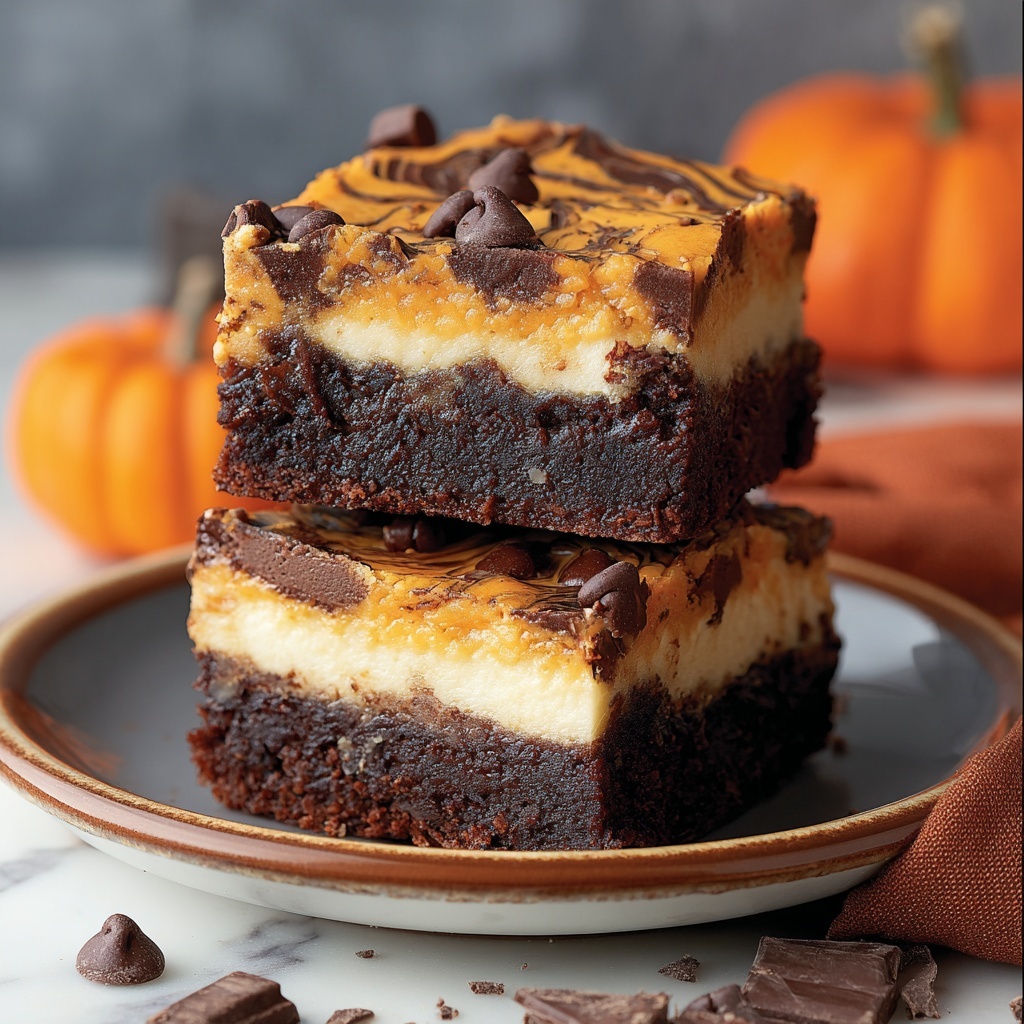 Pumpkin Cheesecake Swirled Brownies Recipe - Recipe Image