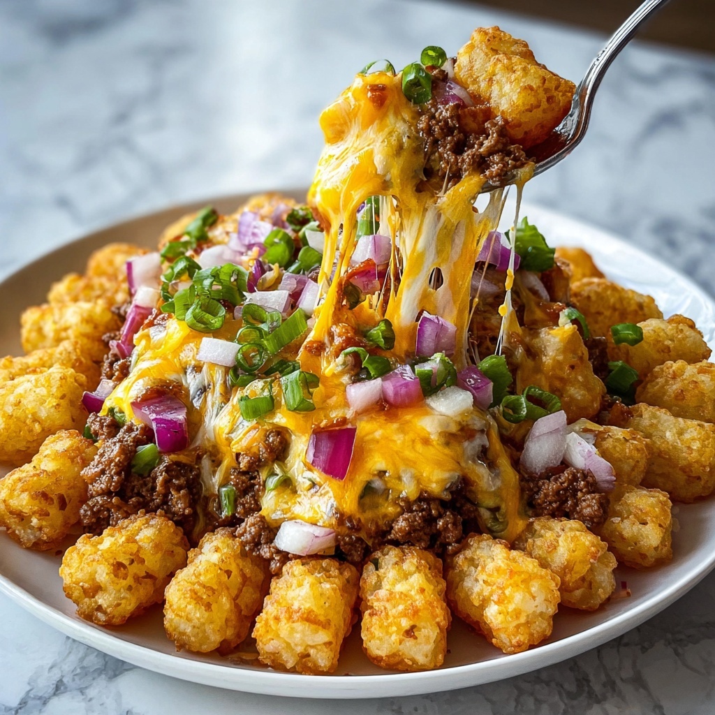 One-Pan Cheeseburger Tater Tot Pasta Recipe - Recipe Image