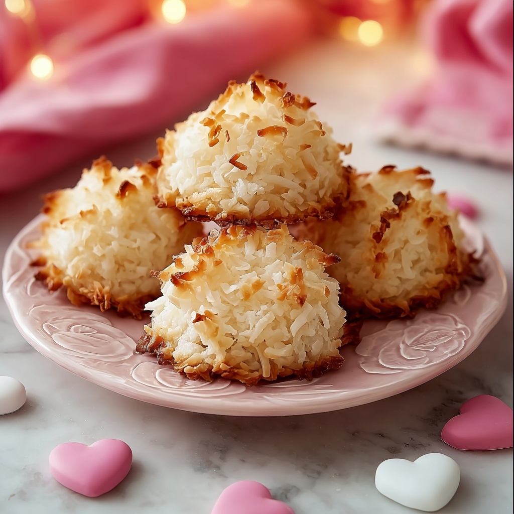Chocolate-Dipped Coconut Macaroons with Heart Sprinkles Recipe - Recipe Image