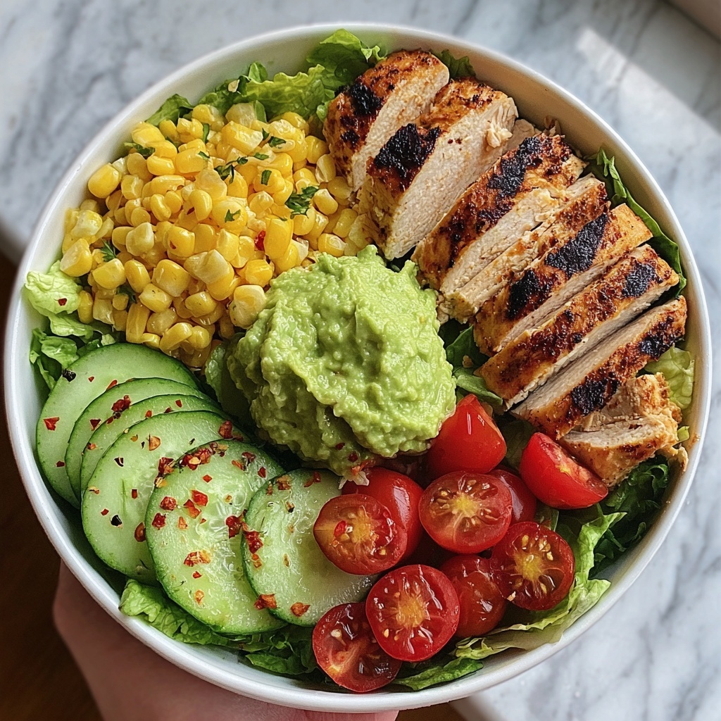 Grilled Chicken Bowl with Creamy Avocado Sauce & Veggies Recipe - Recipe Image