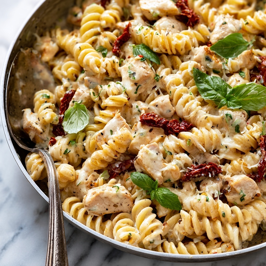 One-Pot Creamy Sun Dried Tomato Chicken Pasta Recipe - Recipe Image