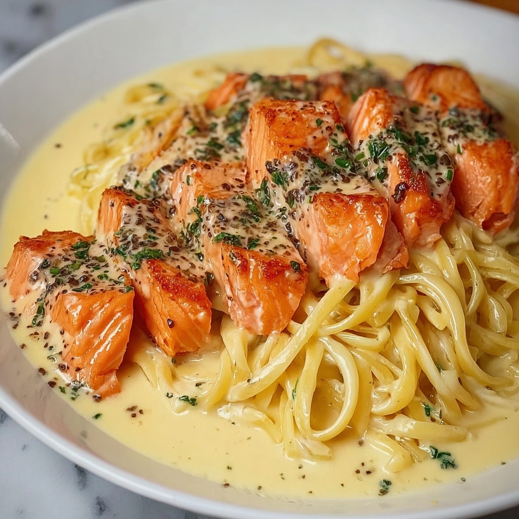 Creamy Garlic Butter Salmon Pasta Recipe - Recipe Image