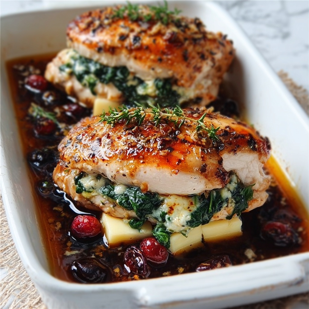 Cranberry Spinach Stuffed Chicken Breasts with Brie Recipe - Recipe Image