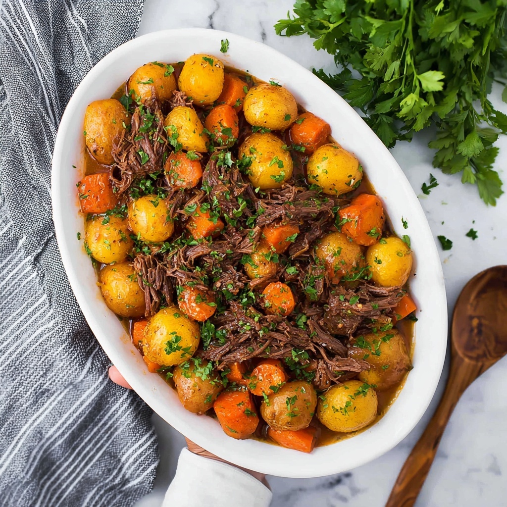 Slow Cooker Pot Roast with Vegetables and Herb Gravy Recipe - Recipe Image