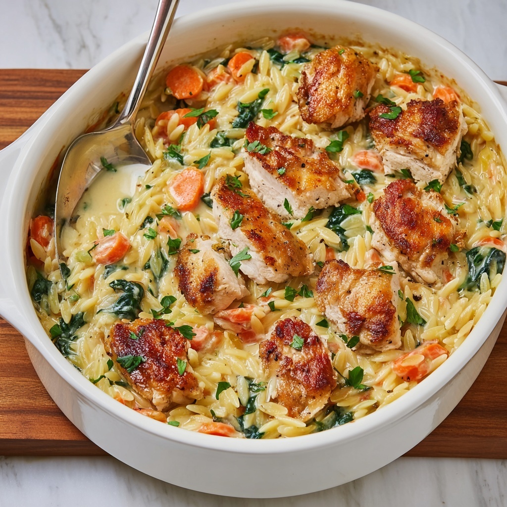 Creamy Chicken and Orzo Bake Recipe - Recipe Image