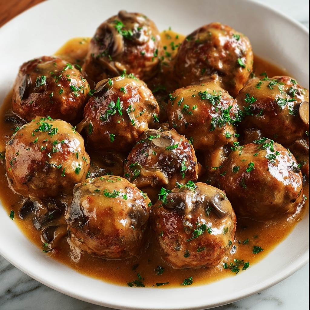 Savory Beef Meatballs in Mushroom Sauce Recipe - Recipe Image
