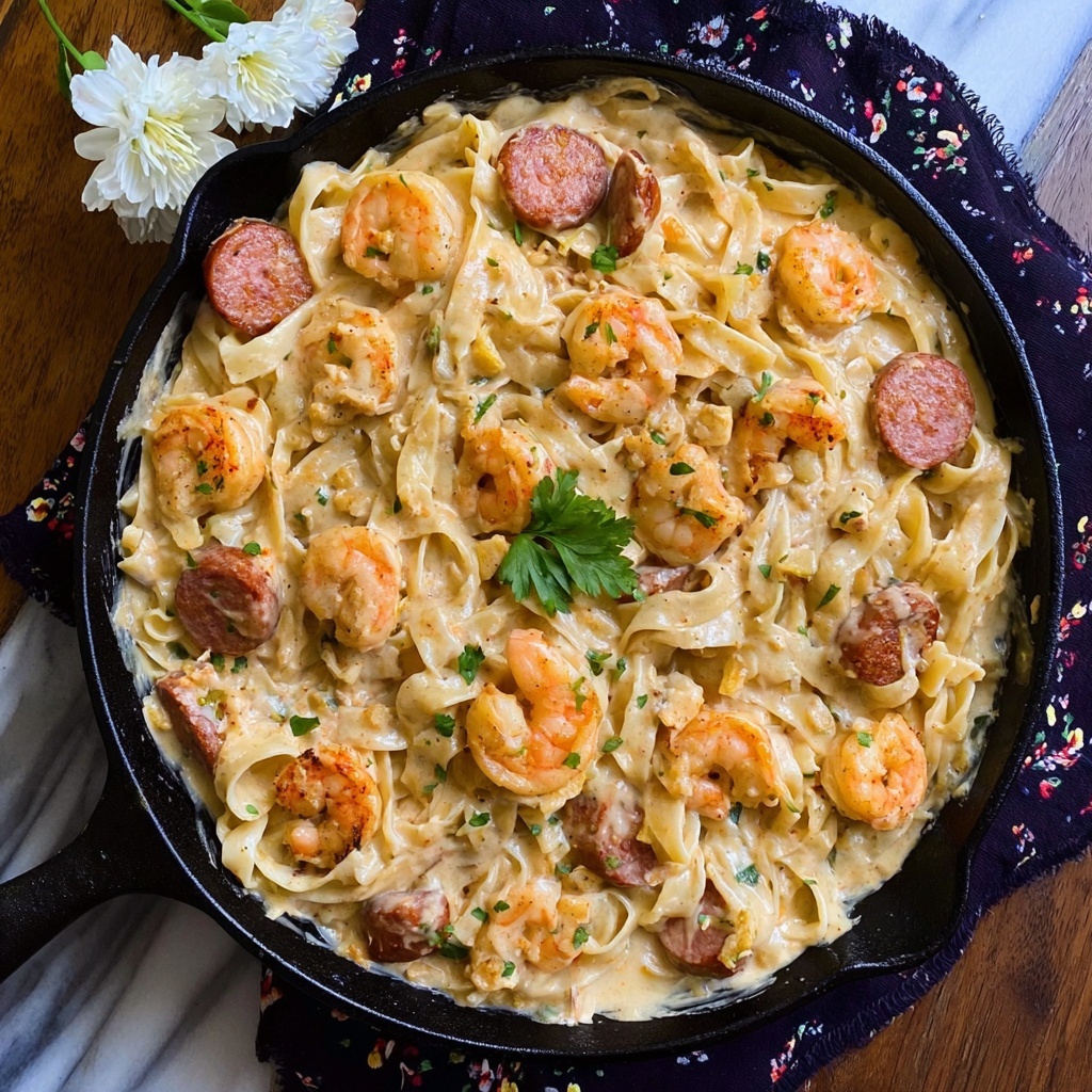 Cajun Shrimp and Sausage Alfredo Pasta Recipe - Recipe Image