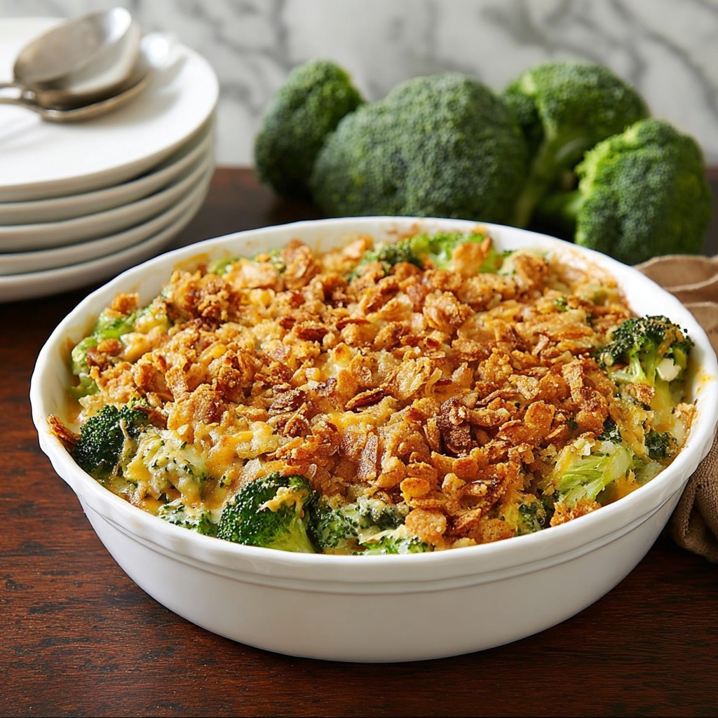 Broccoli Cheddar Gratin with Crispy Onions Recipe - Recipe Image