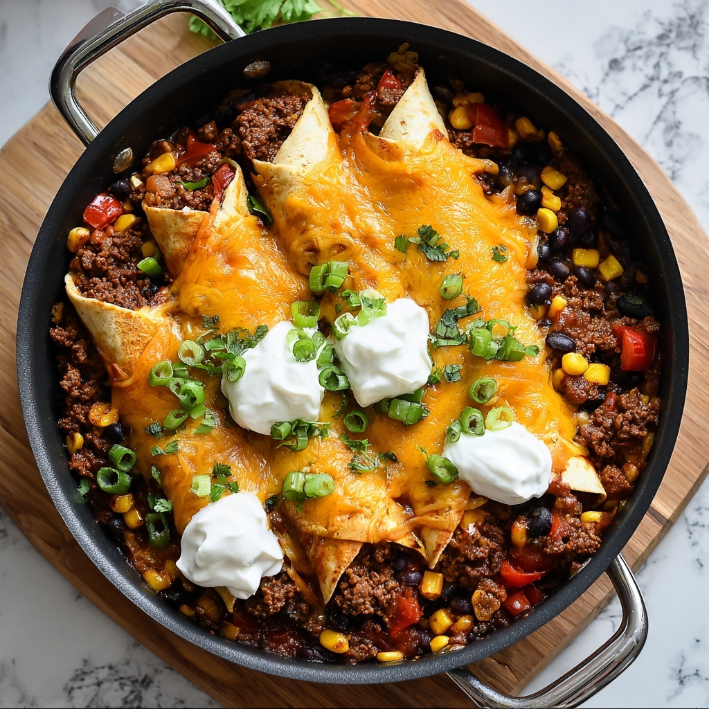 Beef Skillet Enchiladas (Easy One-Pan Recipe) Recipe - Recipe Image