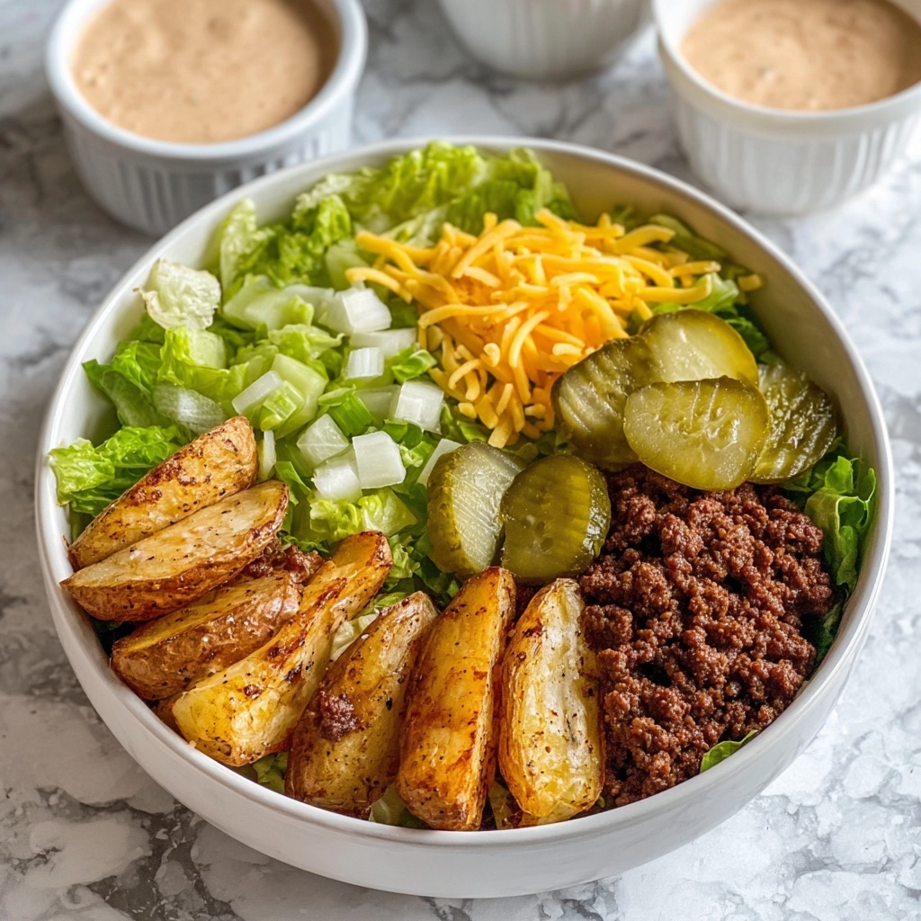 Burger Bowls with Crispy Potatoes, Savory Ground Beef, and Flavorful Burger Sauce Recipe - Recipe Image