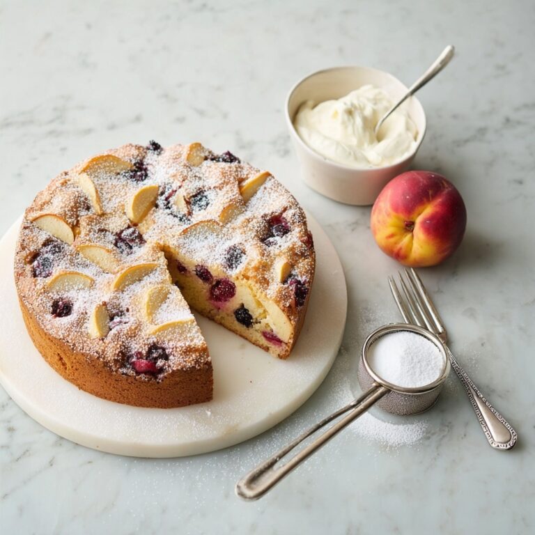 White Peach, Raspberry, and Greek Yogurt Cake Recipe