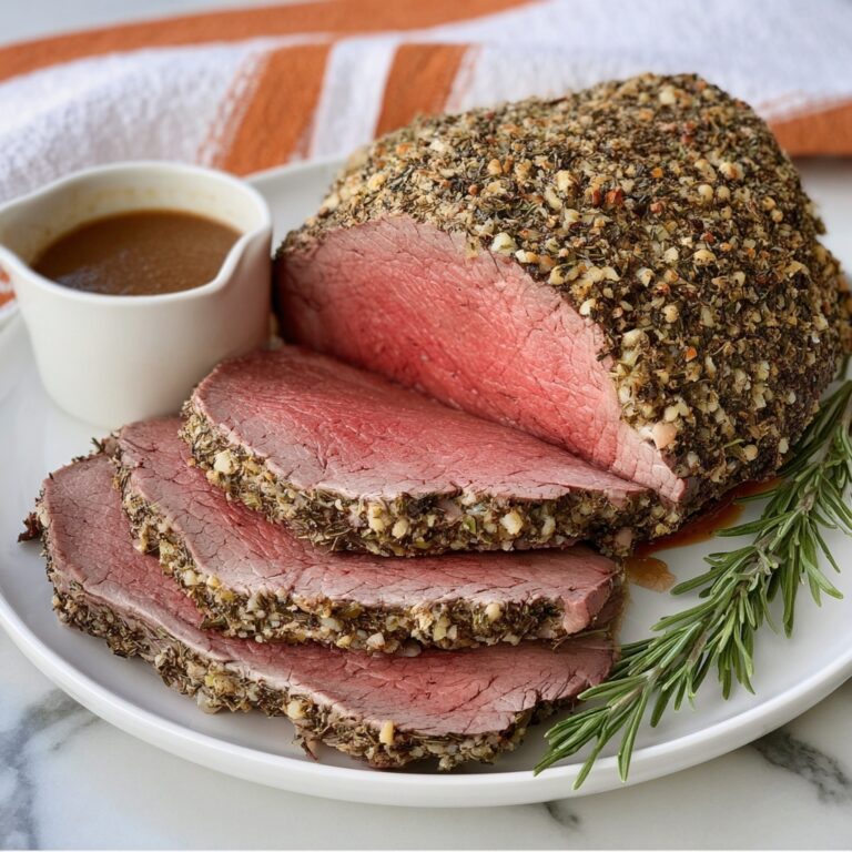 Herb Crusted Sirloin Tip Roast with Fennel Brown Gravy Recipe