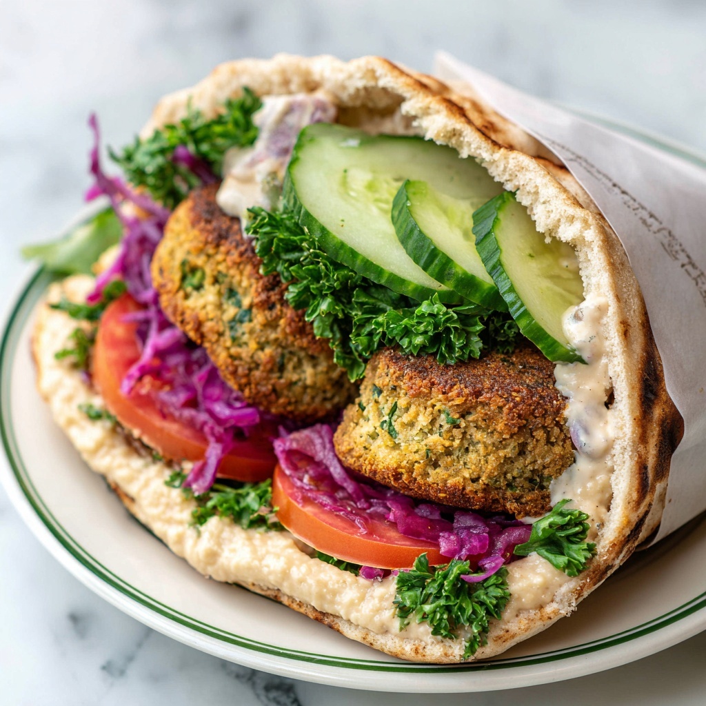Falafel Wrap with Hummus, Fresh Vegetables, and Tahini Dressing Recipe - Recipe Image