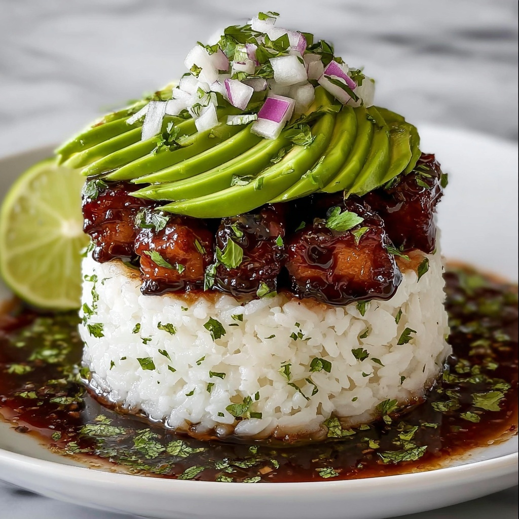 Avocado Rice Stack with Grilled Chicken and Lime Recipe - Recipe Image