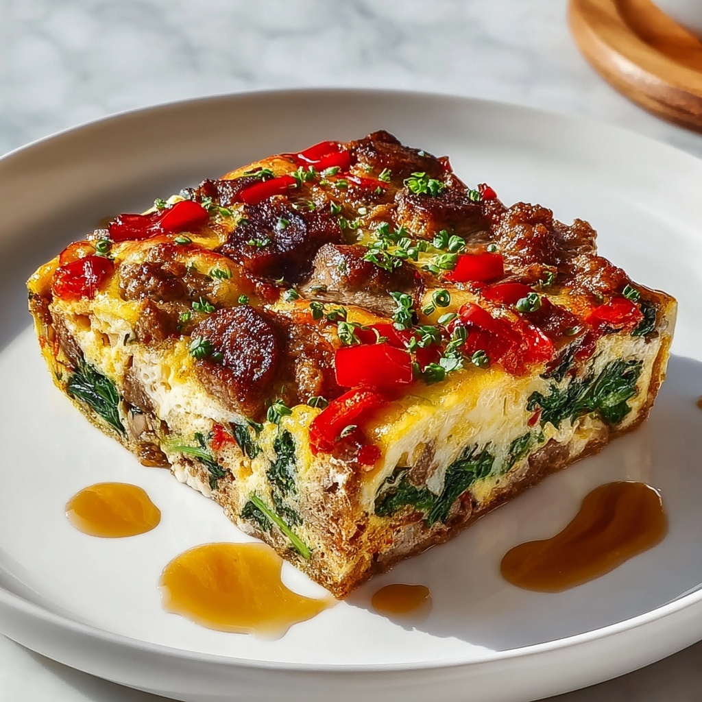 Hearty Sausage Spinach Mushroom Egg Bake Recipe - Recipe Image