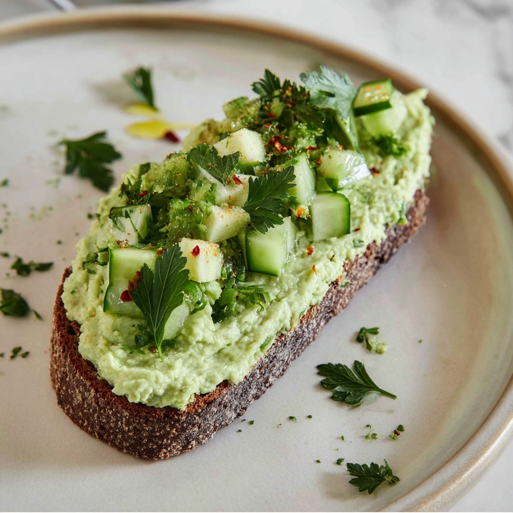 Smashed Cucumber Toast with Artichoke Edamame Spread Recipe - Recipe Image