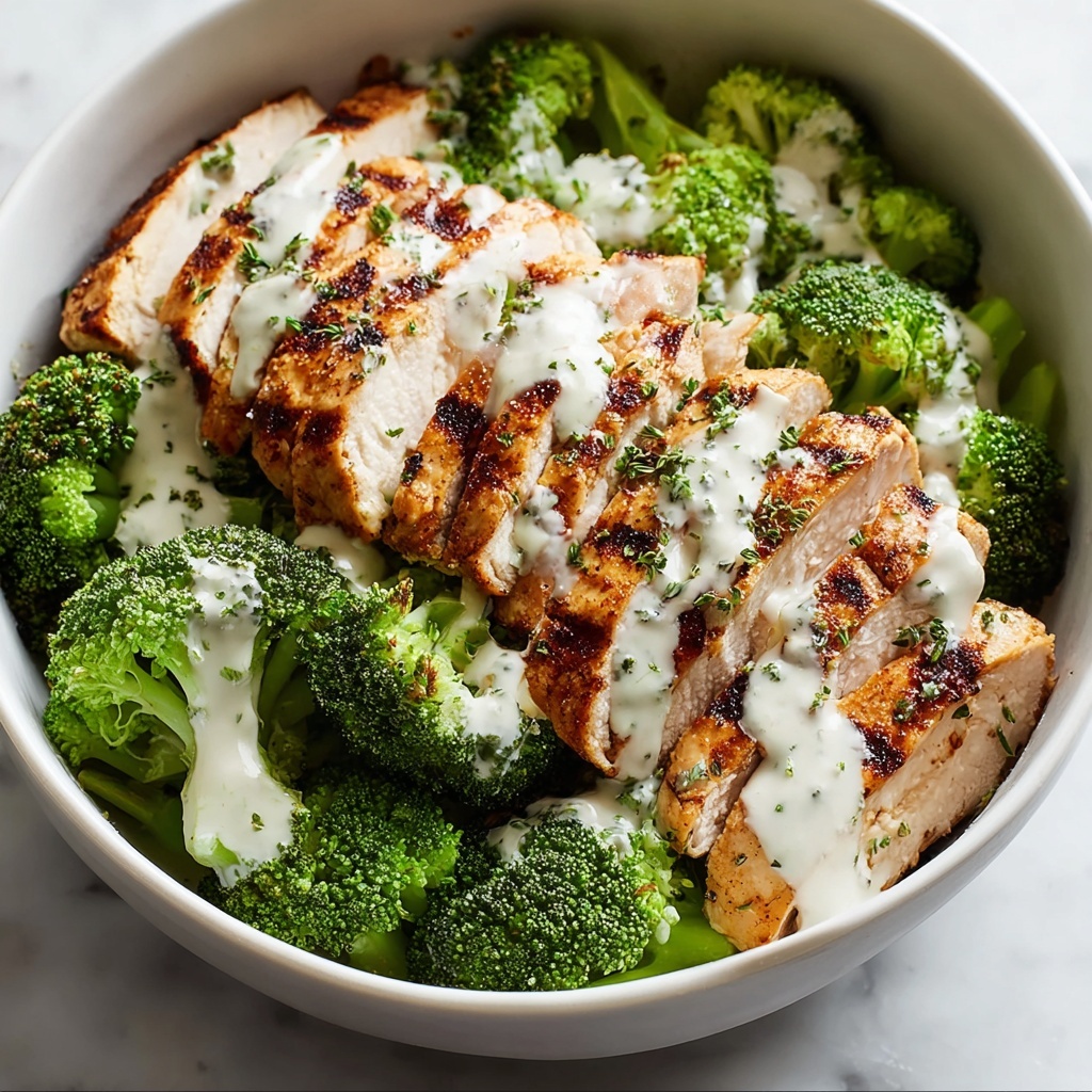 Grilled Chicken Broccoli Bowls with Creamy Garlic Sauce Recipe - Recipe Image
