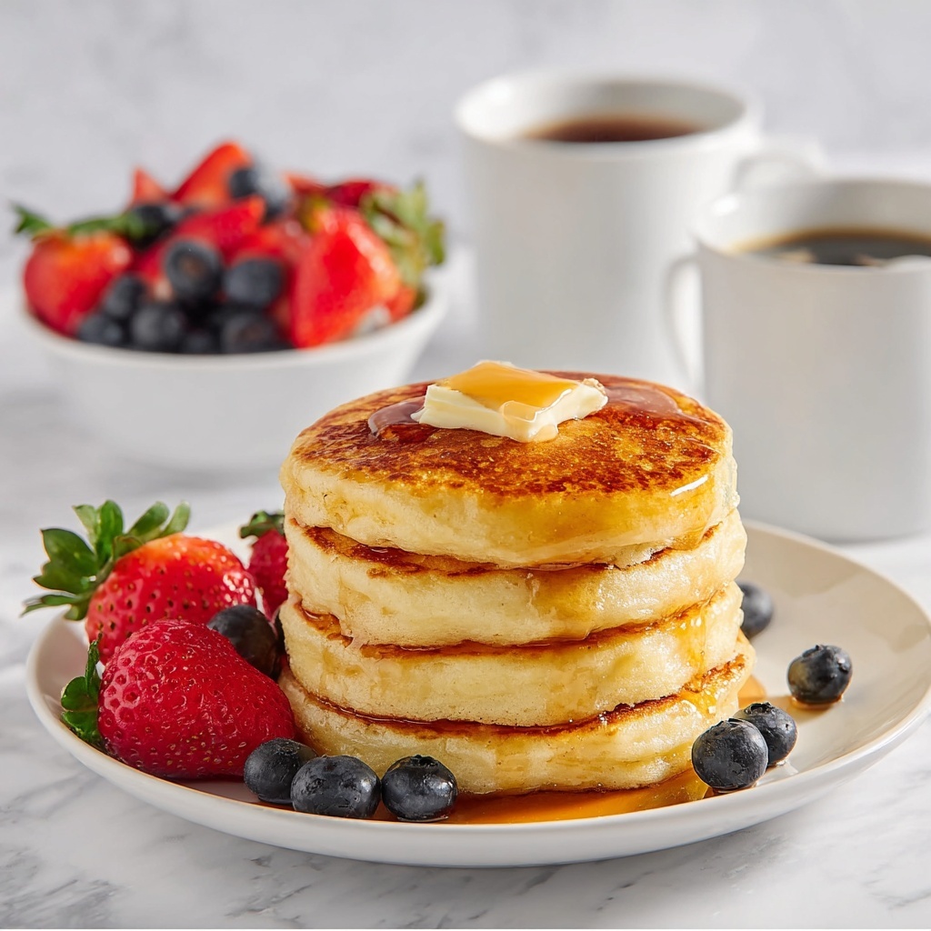Fluffy Pancakes with Fresh Berries and Maple Syrup Recipe - Recipe Image