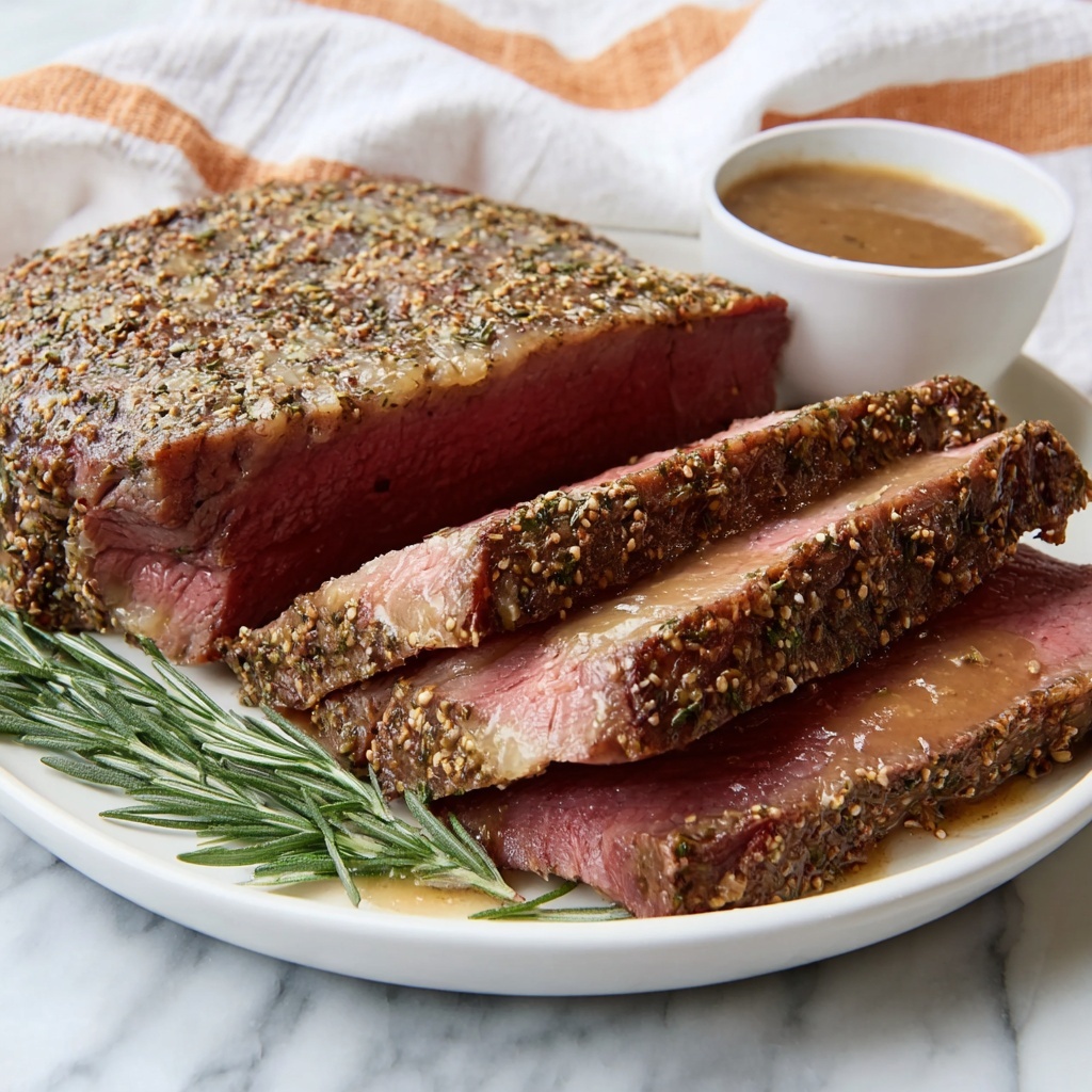 Herb Crusted Sirloin Tip Roast with Fennel Brown Gravy Recipe - Recipe Image
