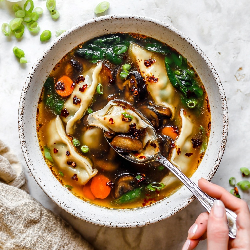Potsticker Soup with Mushrooms, Spinach, and Ginger Recipe - Recipe Image