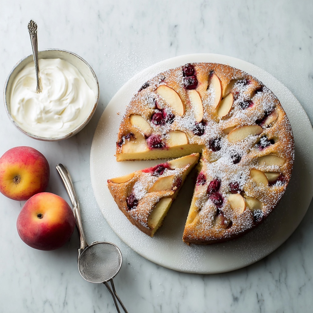 White Peach, Raspberry, and Greek Yogurt Cake Recipe - Recipe Image