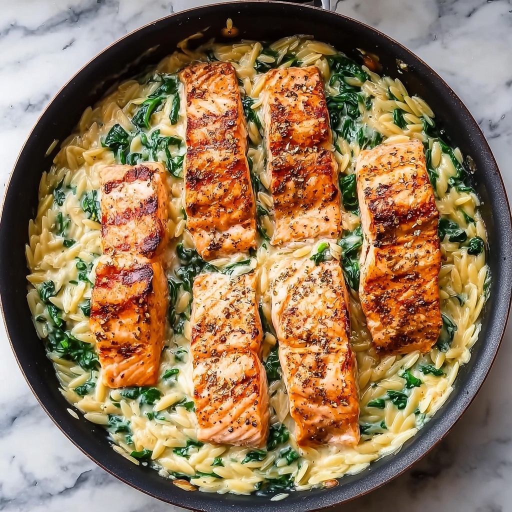One Skillet Salmon with Lemon Orzo Recipe - Recipe Image