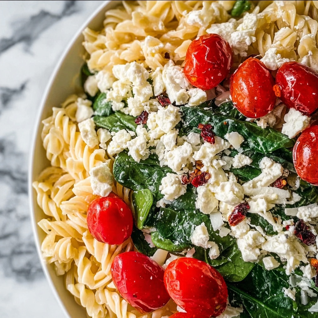 Vibrant Spinach Pasta Salad with Feta and Sweet Cranberries Recipe - Recipe Image
