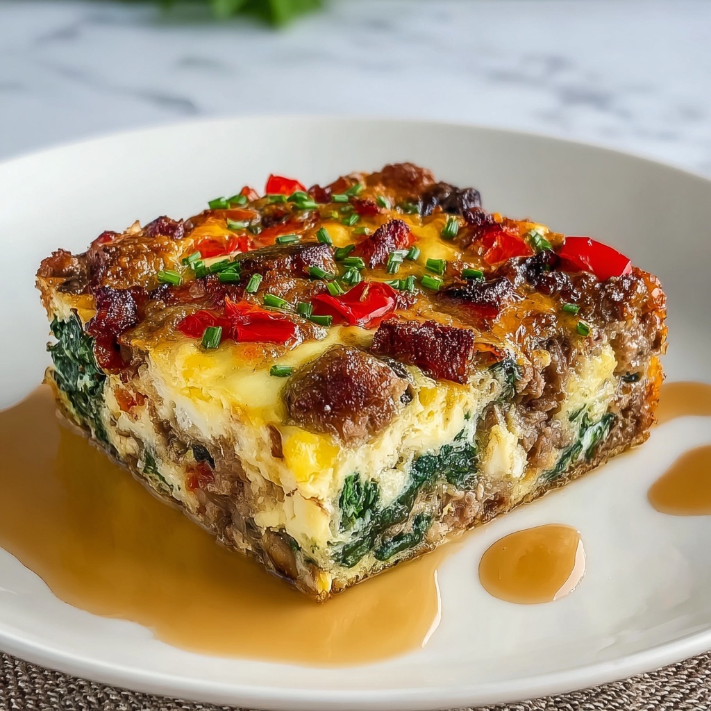 Hearty Sausage Spinach Mushroom Egg Bake Recipe - Recipe Image