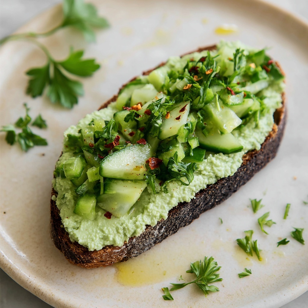 Smashed Cucumber Toast with Artichoke Edamame Spread Recipe - Recipe Image