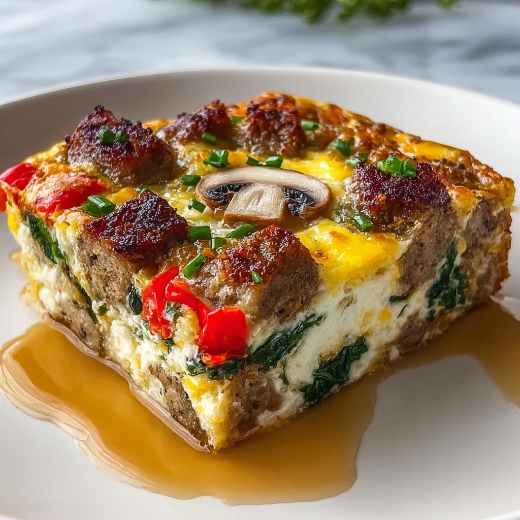 Hearty Sausage Spinach Mushroom Egg Bake Recipe - Recipe Image