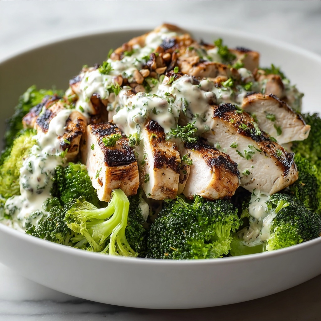 Grilled Chicken Broccoli Bowls with Creamy Garlic Sauce Recipe - Recipe Image