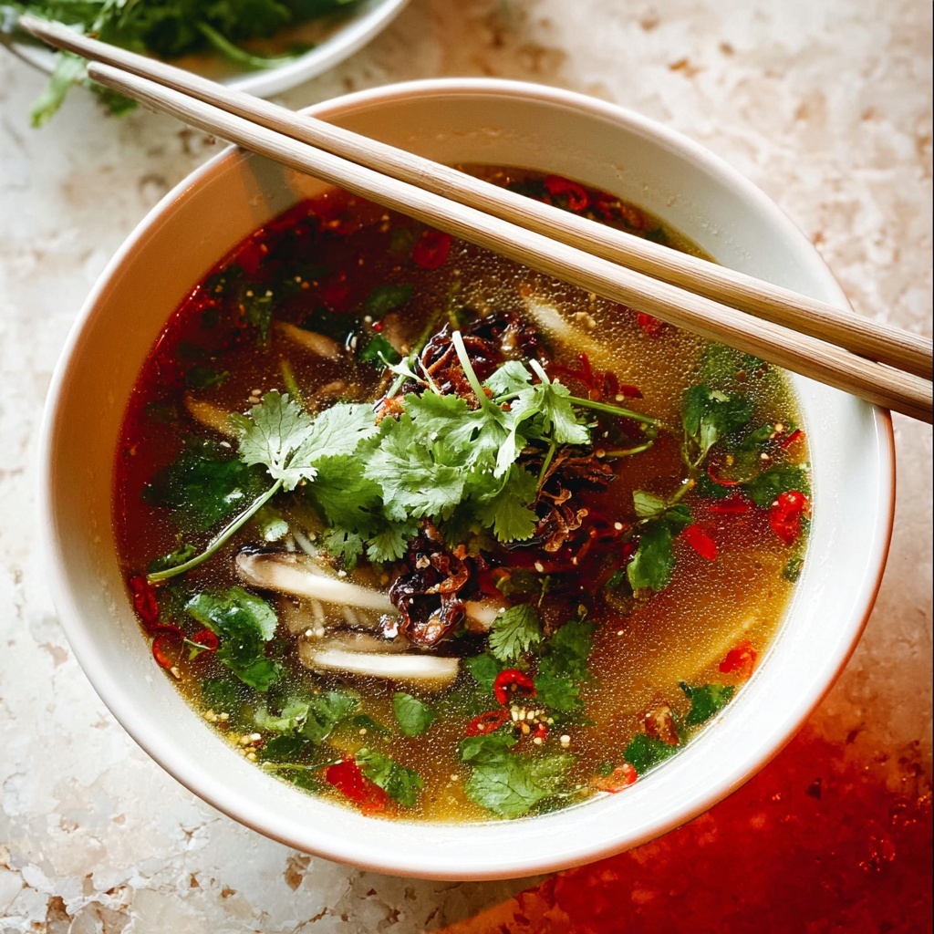 Quick Chinese Vegetable Soup with Enoki Mushrooms and Crispy Shallots Recipe - Recipe Image