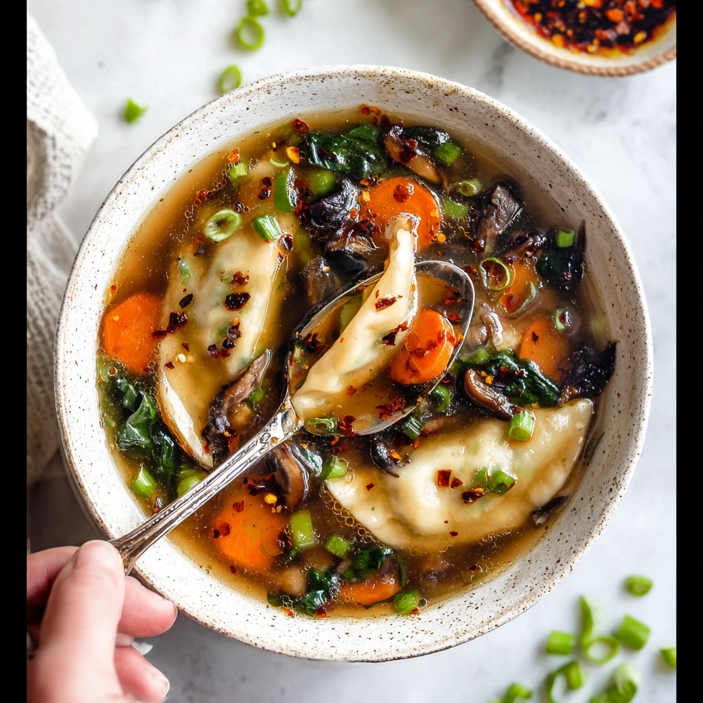 Potsticker Soup with Mushrooms, Spinach, and Ginger Recipe - Recipe Image