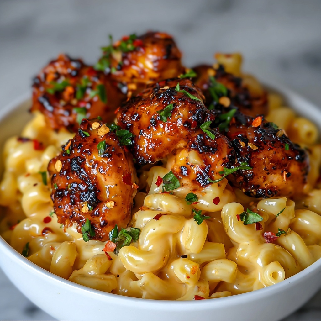 Spicy Honey Pepper Chicken with Creamy Mac and Cheese Recipe - Recipe Image