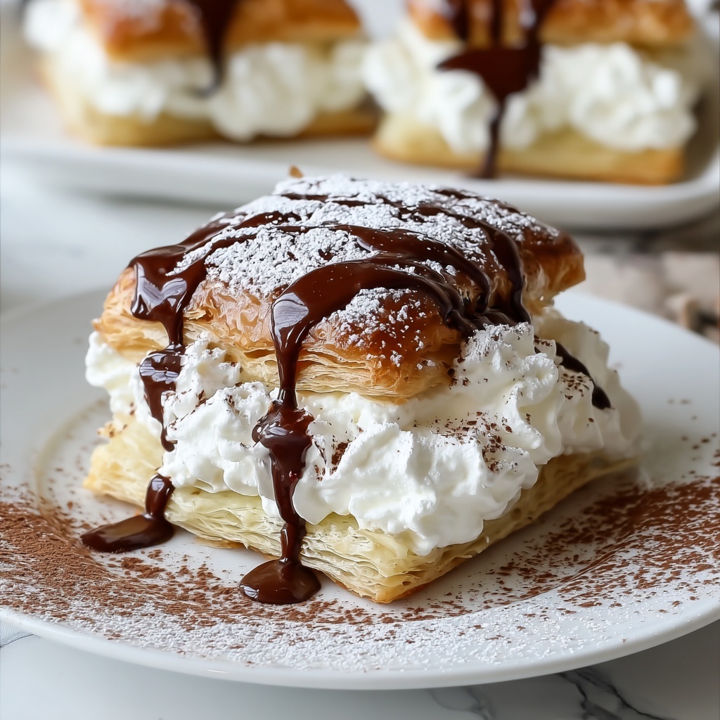 Cream Puff Cake with Vanilla Pudding and Chocolate Drizzle Recipe - Recipe Image
