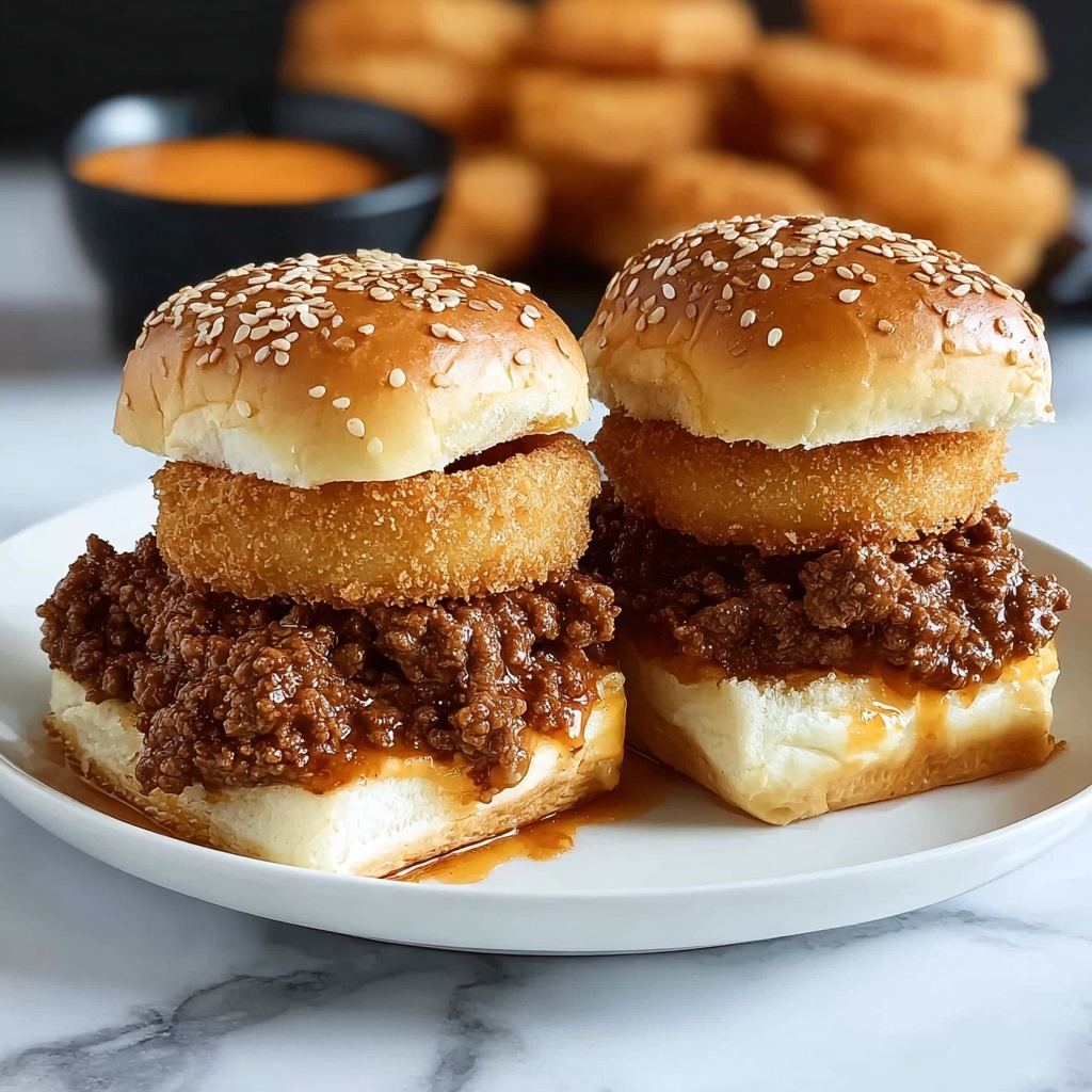 Onion Ring Cheese Burger Sliders Recipe - Recipe Image