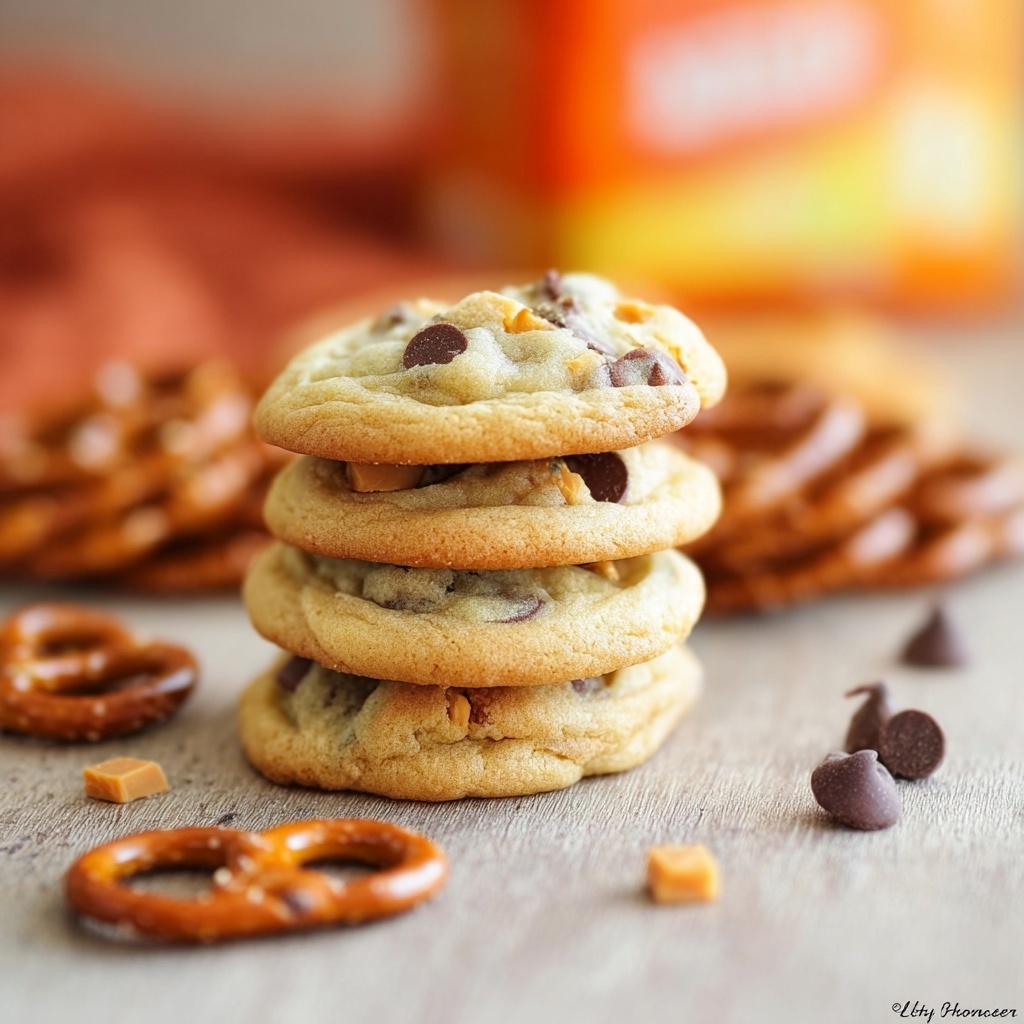 Caramel Pretzel Chocolate Chip Cookies Recipe - Recipe Image