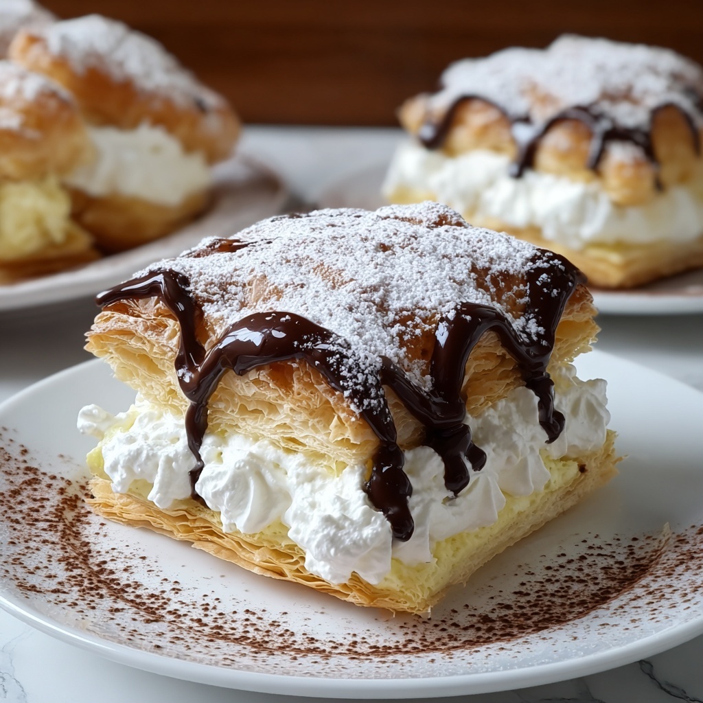 Cream Puff Cake with Vanilla Pudding and Chocolate Drizzle Recipe - Recipe Image
