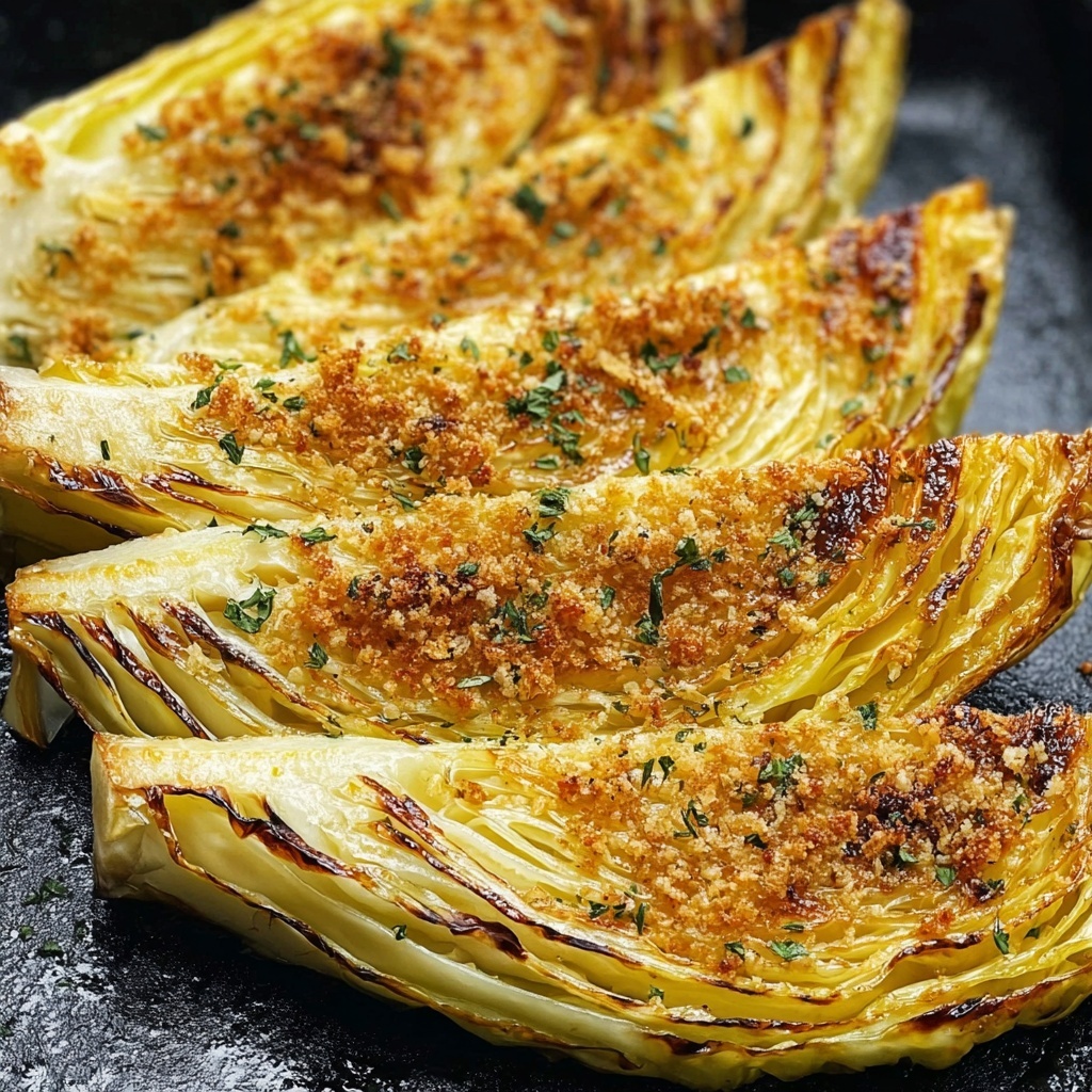 Miso Butter Roasted Cabbage Wedges with Crispy Panko Topping Recipe - Recipe Image