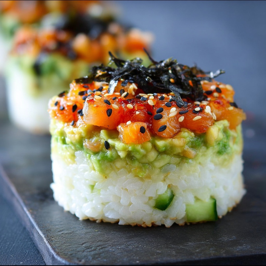 Spicy Shrimp Sushi Stacks Recipe - Recipe Image
