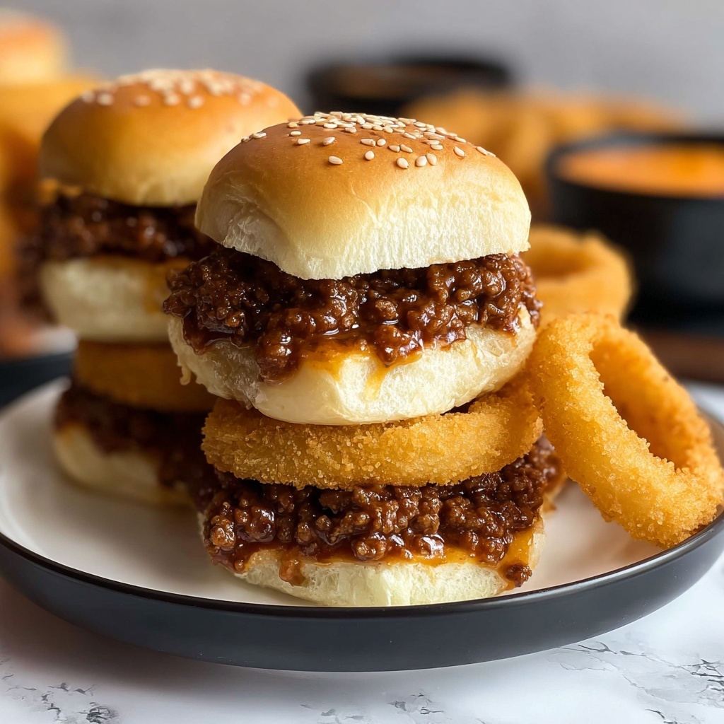 Onion Ring Cheese Burger Sliders Recipe - Recipe Image