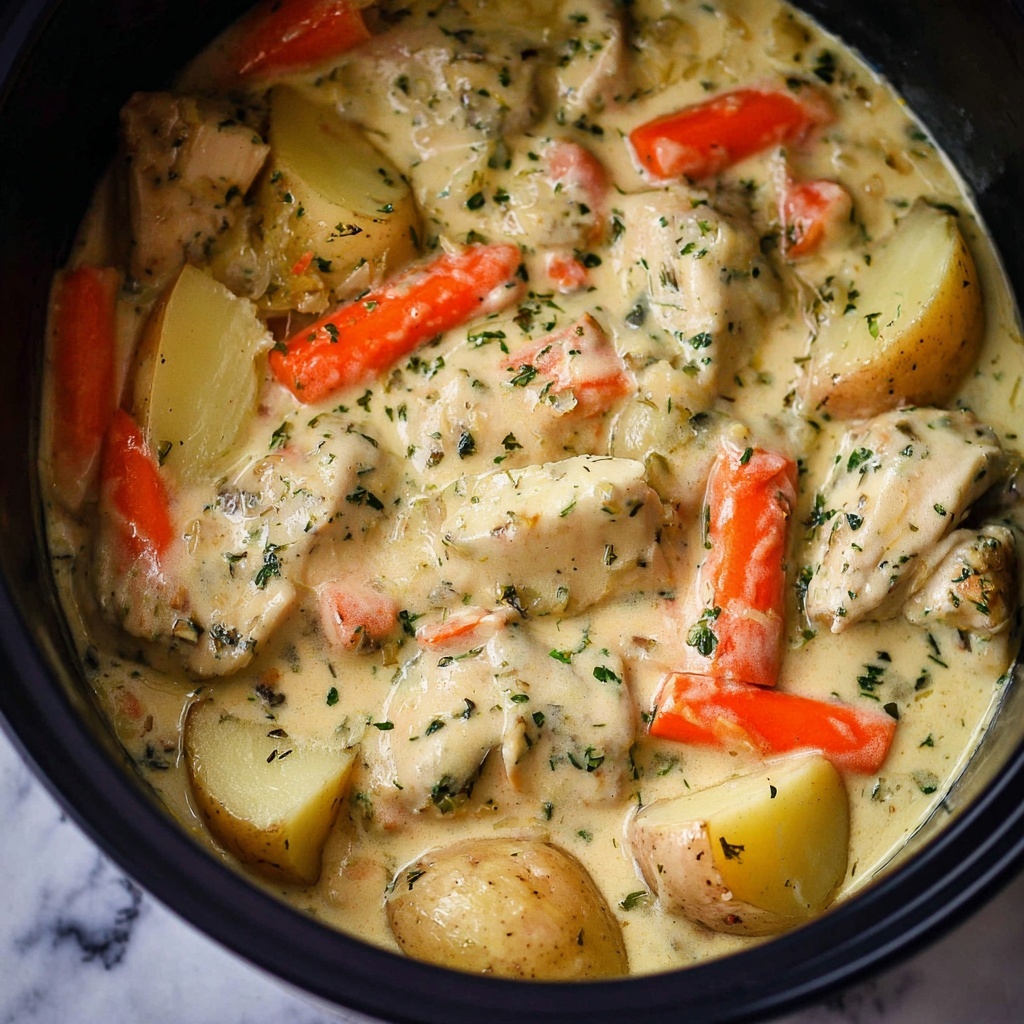 Crock Pot Creamy Ranch Chicken with Potatoes and Carrots Recipe - Recipe Image