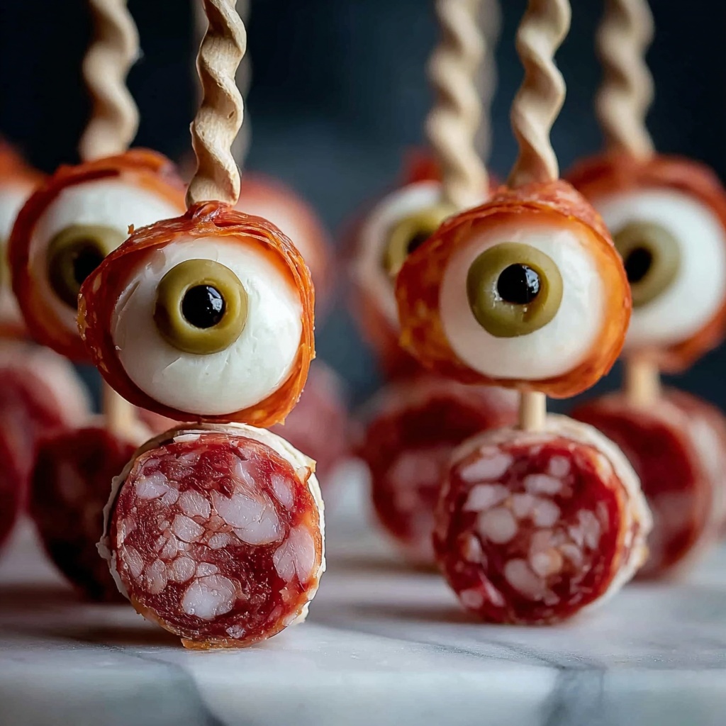 Creepy Skewered Salami Eyeballs Recipe - Recipe Image