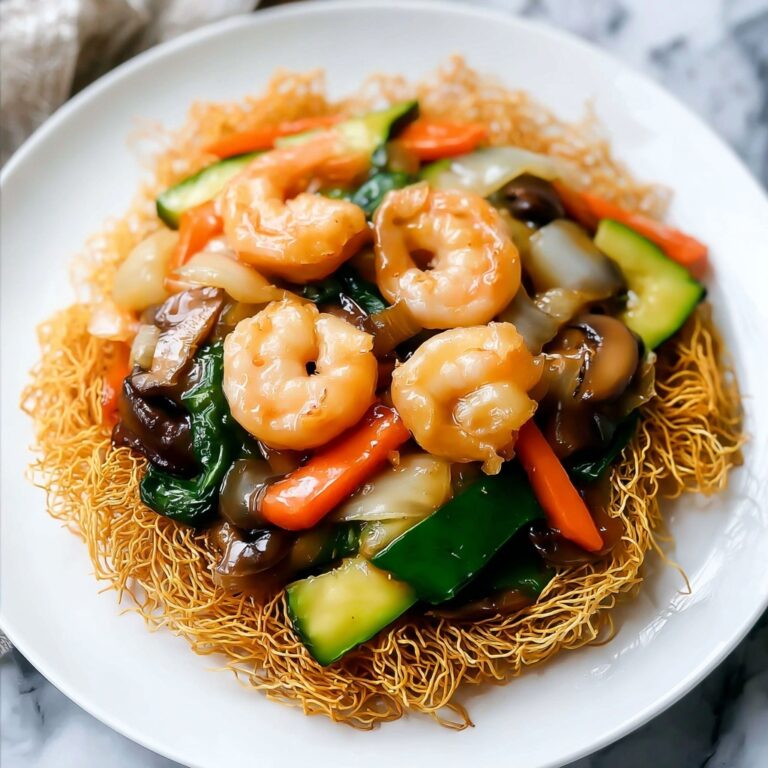 Crispy Noodle Cake Stir Fry with Shrimp and Vegetables Recipe