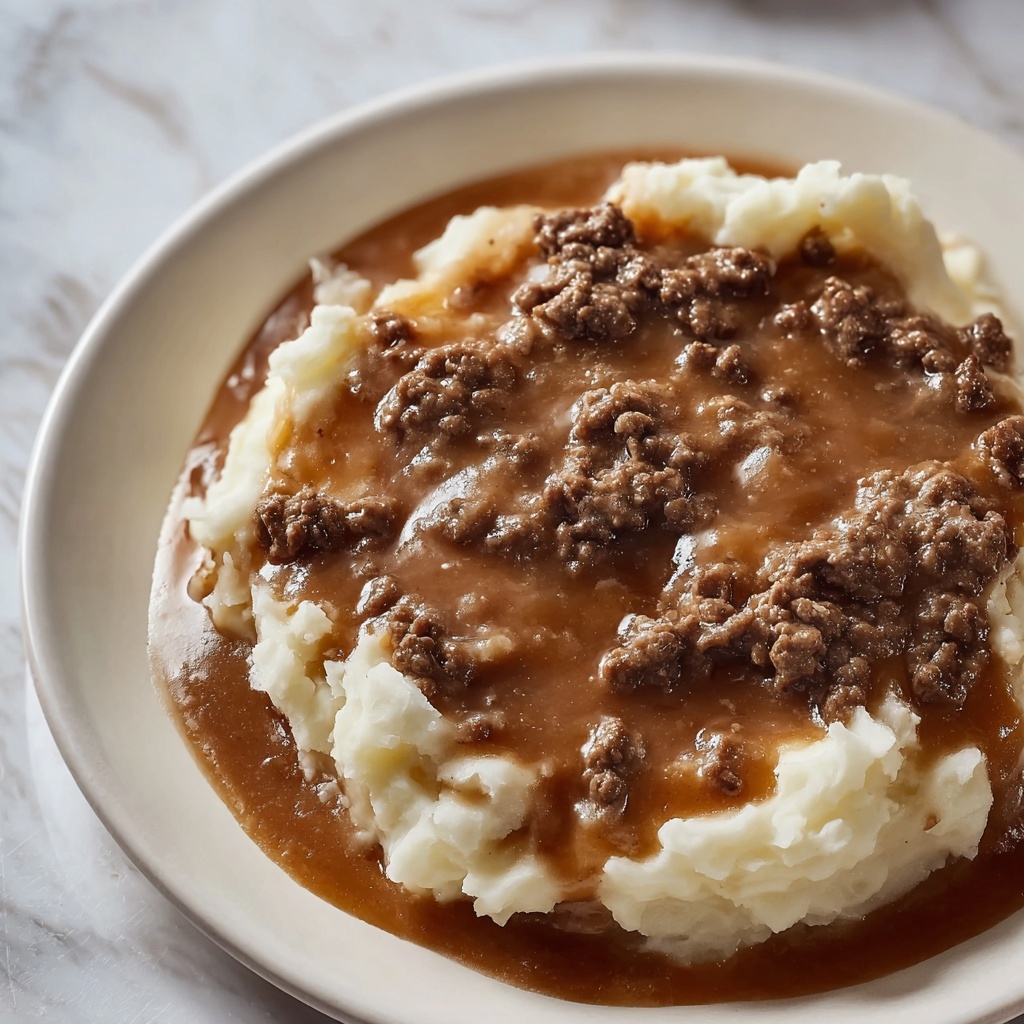 Ground Beef and Gravy Over Mashed Potatoes Recipe - Recipe Image