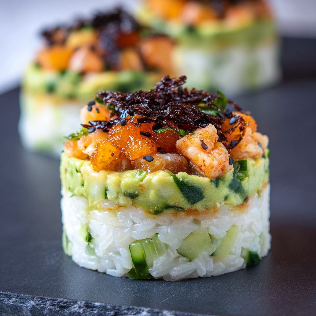Spicy Shrimp Sushi Stacks Recipe - Recipe Image